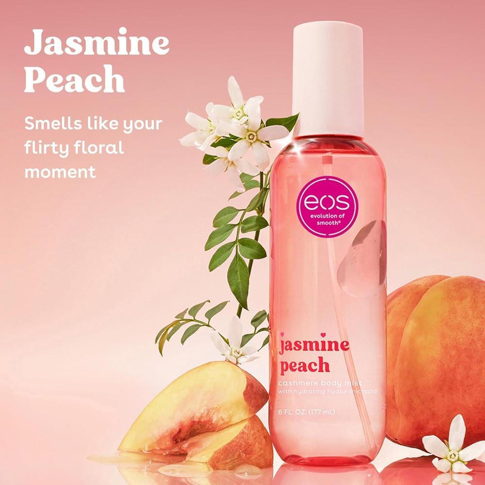 Spray corporal eos de cachemira, aroma jazmín y melocotón, hidratante con ácido hialurónico y glicerina, vegano y cruelty-free