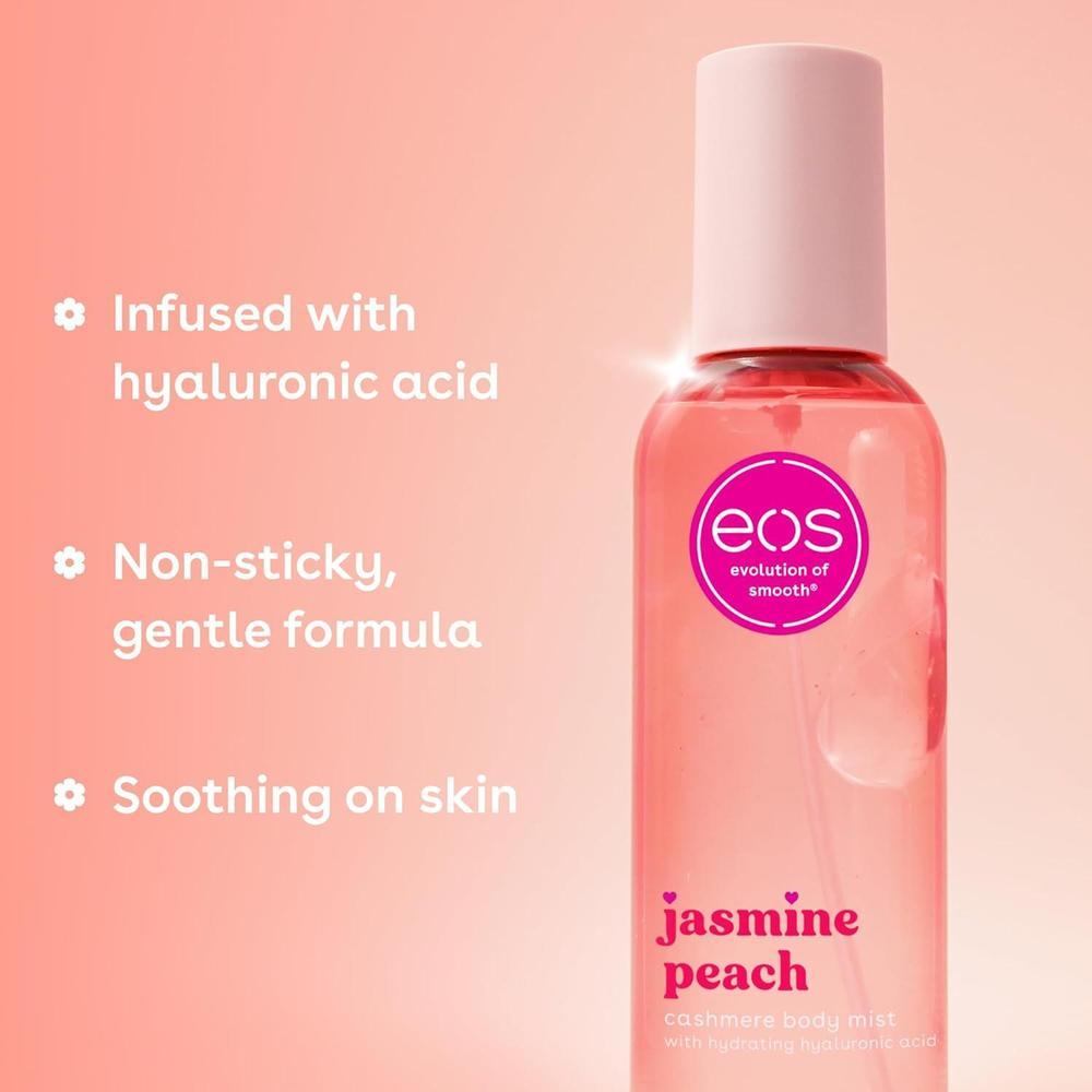 Spray corporal eos de cachemira, aroma jazmín y melocotón, hidratante con ácido hialurónico y glicerina, vegano y cruelty-free