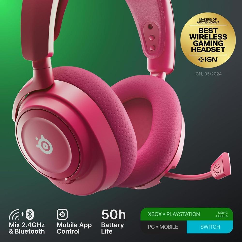 Auriculares Inalámbricos Gaming SteelSeries Arctis Nova 7X Gen 2, Control de Audio en Tiempo Real, Batería 50+ Hrs, Magenta
