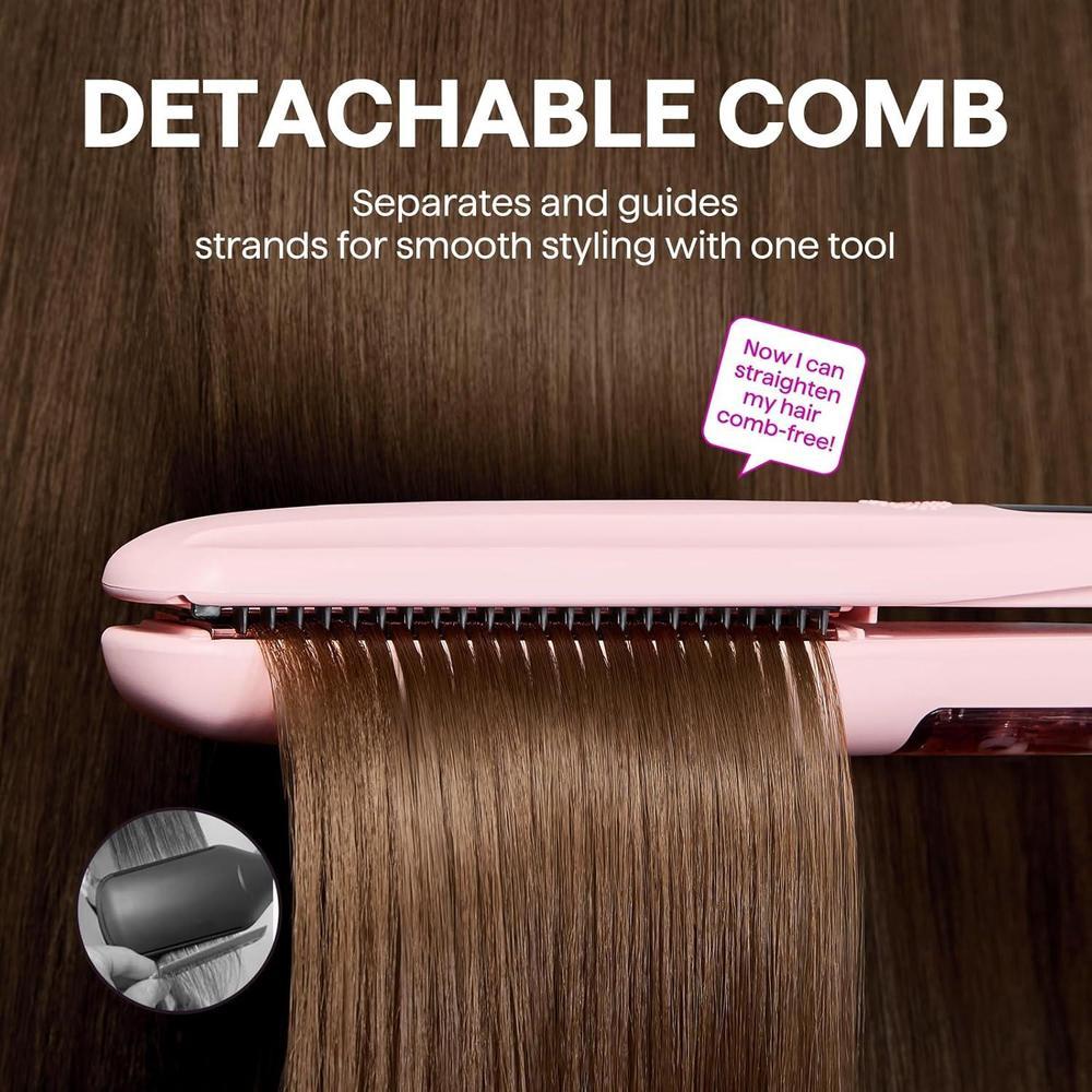 Plancha de pelo a vapor Wavytalk con nano titanio y peine desmontable. Reduce daño, nutre y alisa con vapor