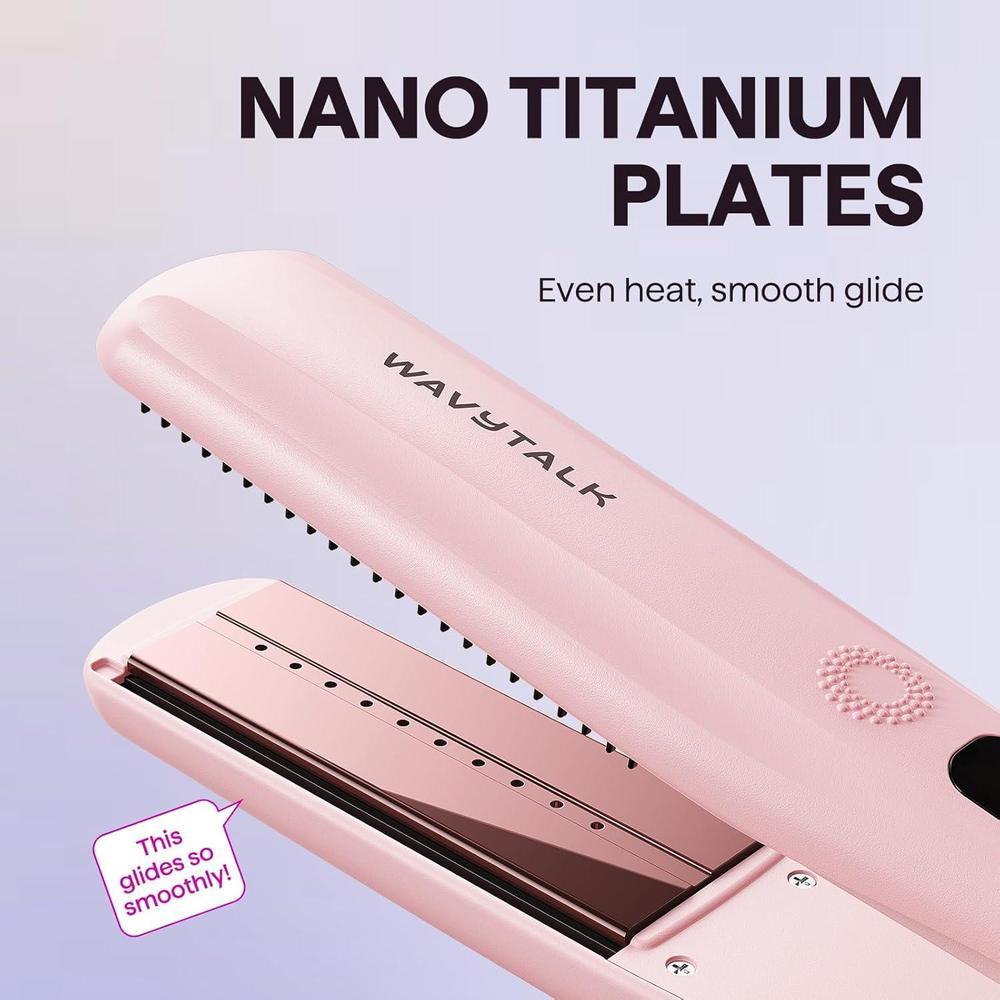 Plancha de pelo a vapor Wavytalk con nano titanio y peine desmontable. Reduce daño, nutre y alisa con vapor