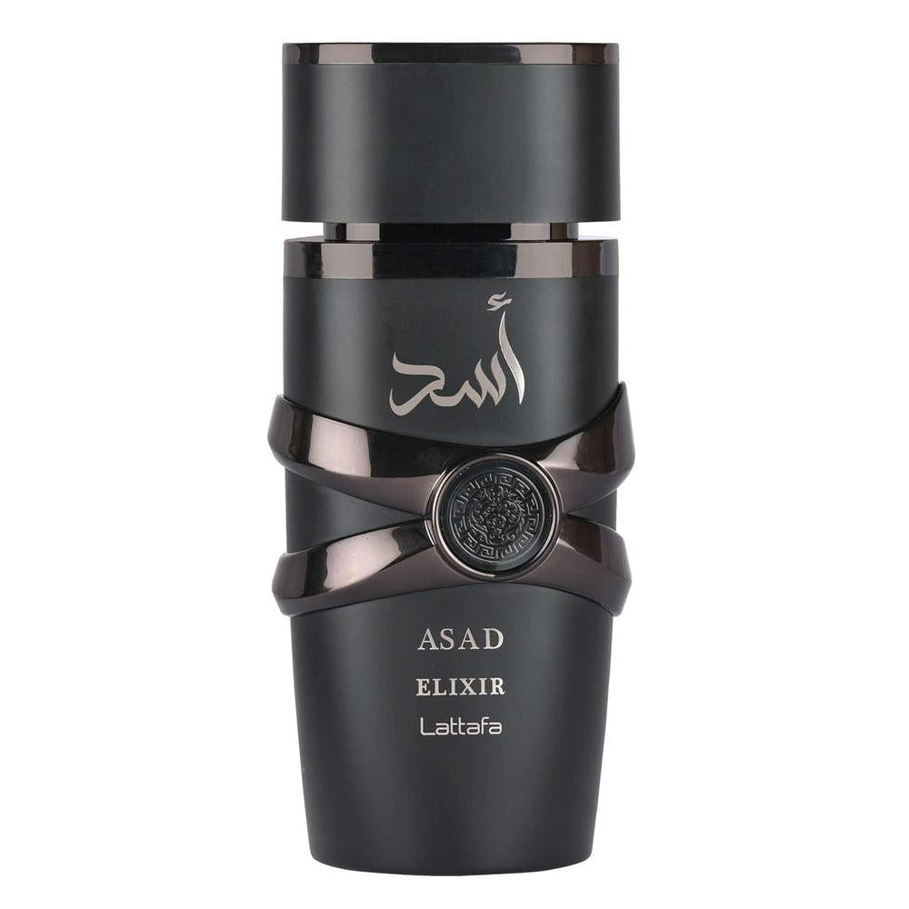 Lattafa Asad Elixir EDP, fragancia masculina cálida, picante, amaderada ideal para ocasiones especiales