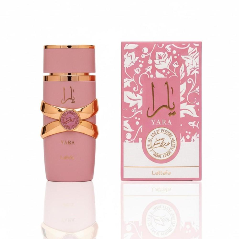 Lattafa Yara Elixir Eau De Parfum con deliciosas notas de fresa, grosella y un toque floral de jazmín y flor de naranja