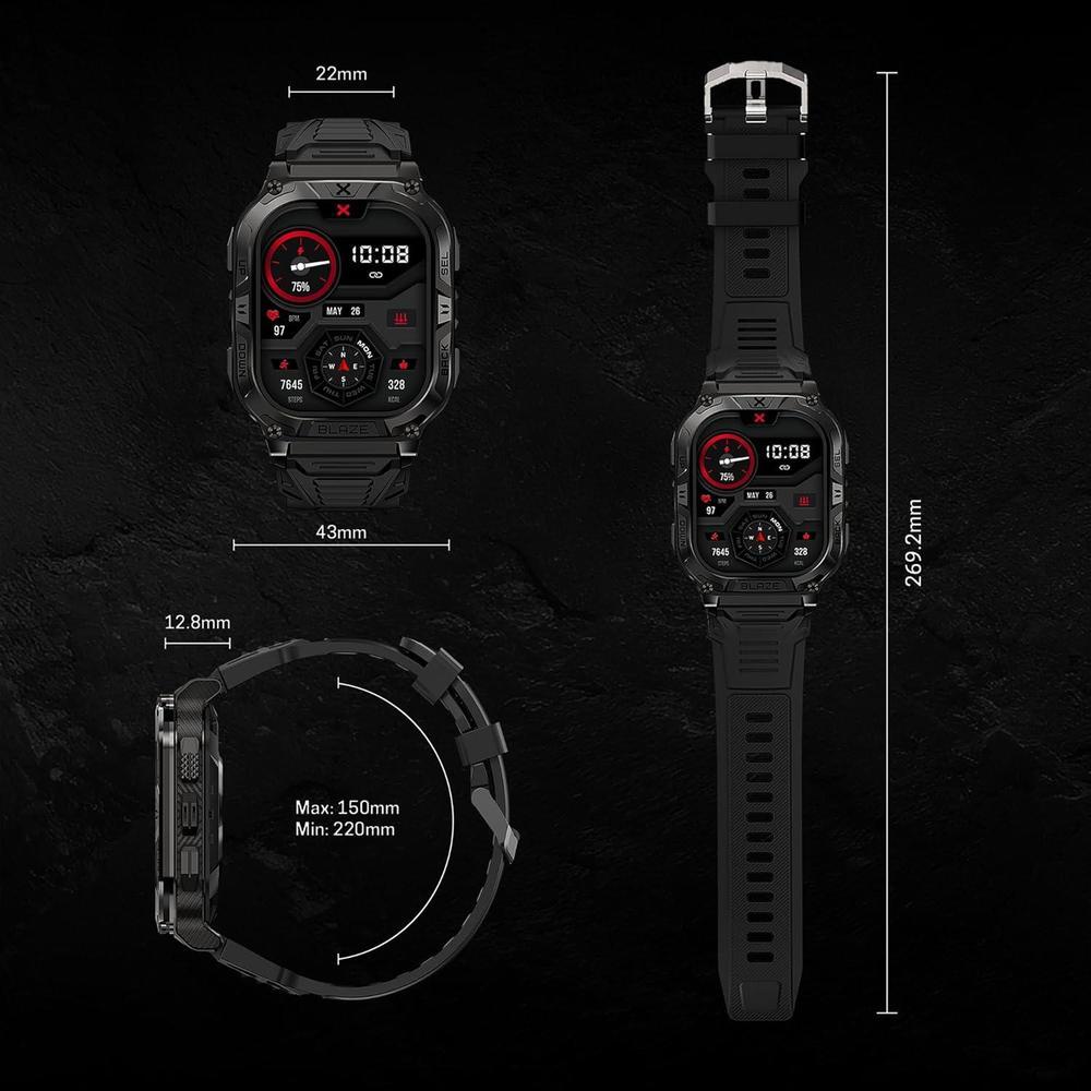 CARBINOX Blaze Smart Watch - GPS, 170+ modos deportivos, resistente al agua IP69K, compatible con Android/iOS, llamadas