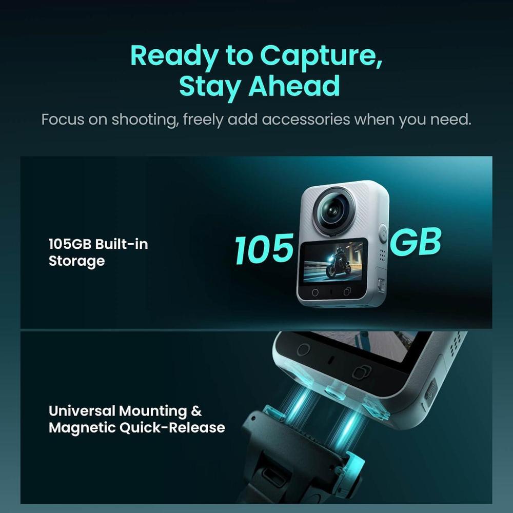 Xtra Sphra360 - Cámara de Acción 360 con Vídeo 8K, Sensor 1 Pulgada, 100MP, Almacenamiento 105GB, Impermeable, Bullet Time