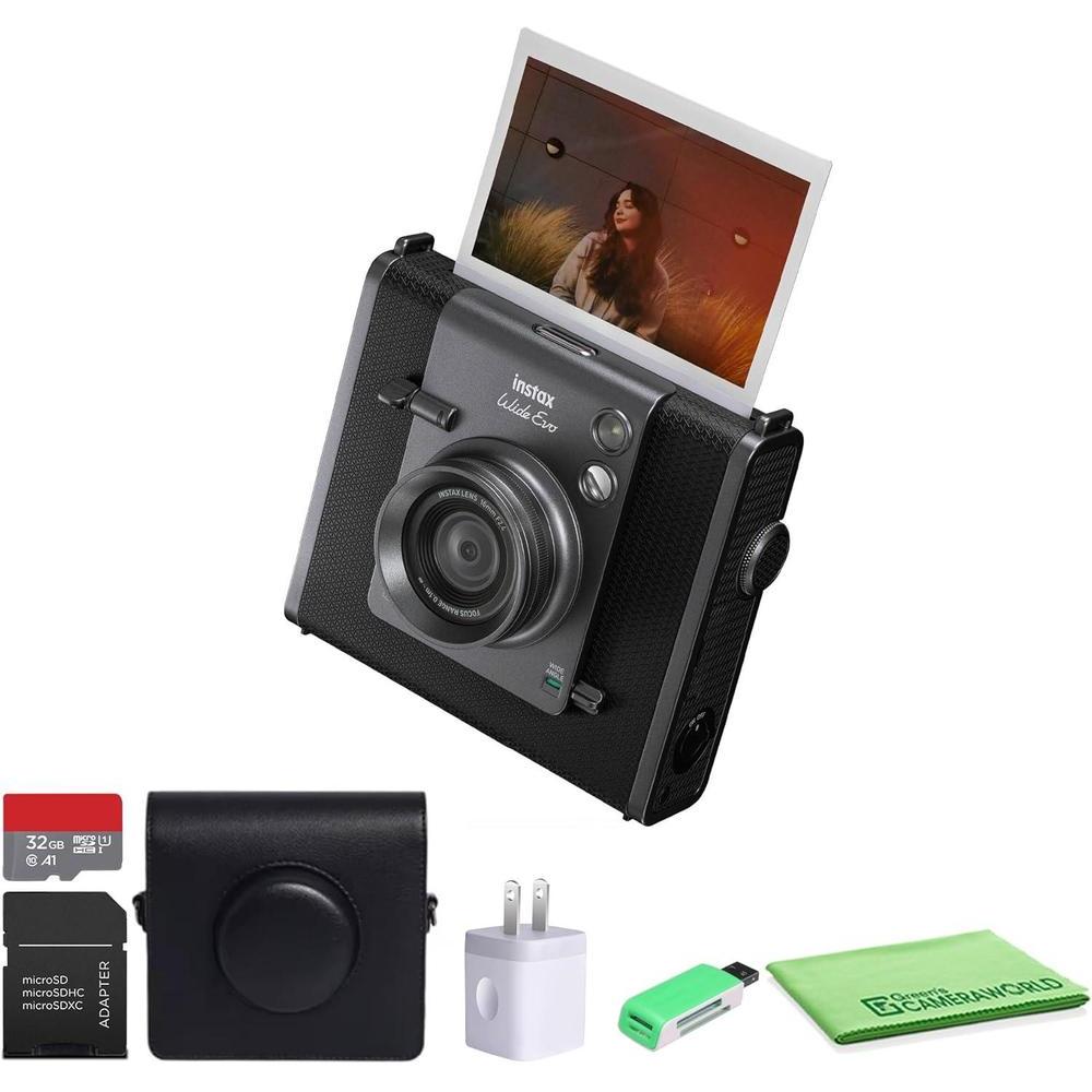 Fujifilm Instax Wide Evo Hybrid Instant Film Camera Bundle with Compatible Carrying Case + 32GB Memory Card + Cleaning Cloth + More