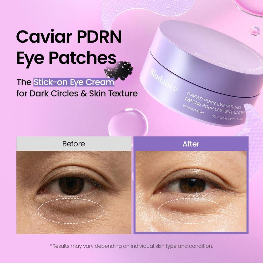 BIODANCE Parches oculares Caviar PDRN para círculos oscuros, ojos hinchados, nutrición profunda, regalo ideal