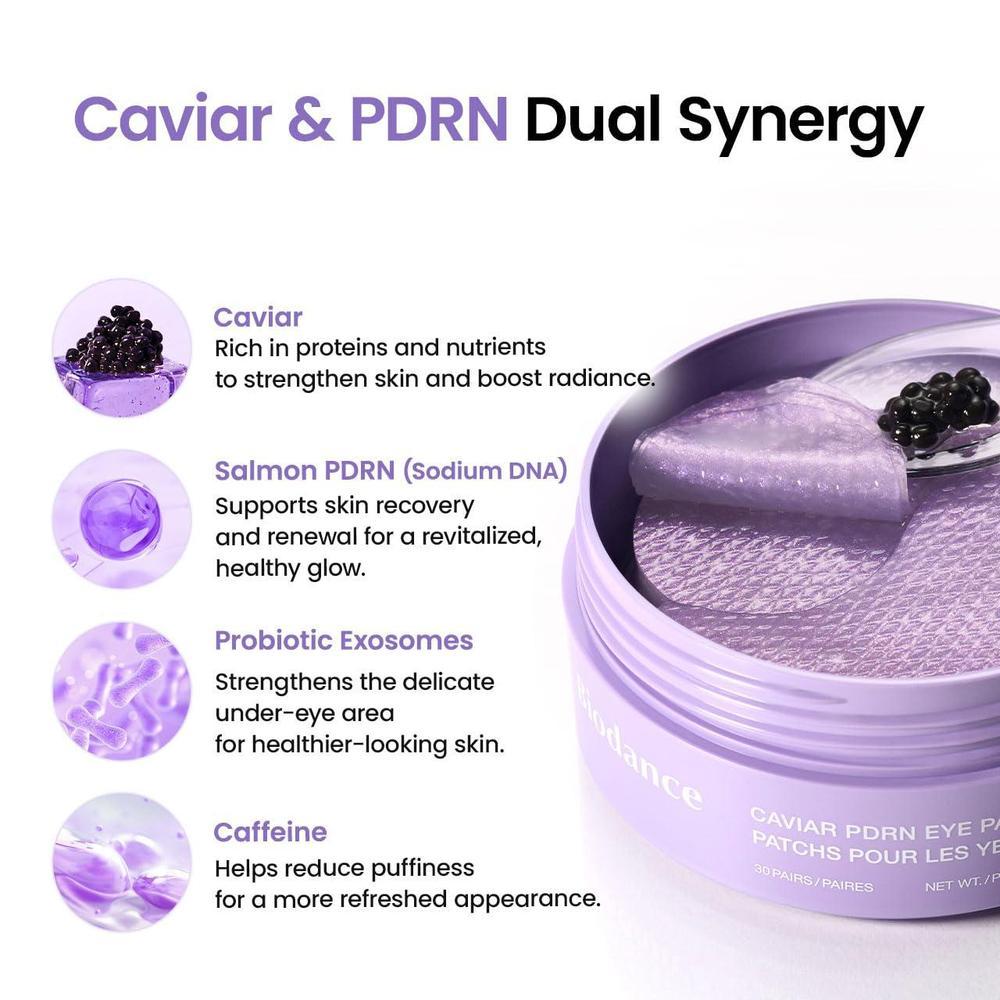 BIODANCE Parches oculares Caviar PDRN para círculos oscuros, ojos hinchados, nutrición profunda, regalo ideal