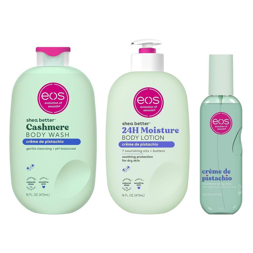 eos Essentials Bundle - Gel de baño, niebla corporal, loción corporal - Créme de Pistachio