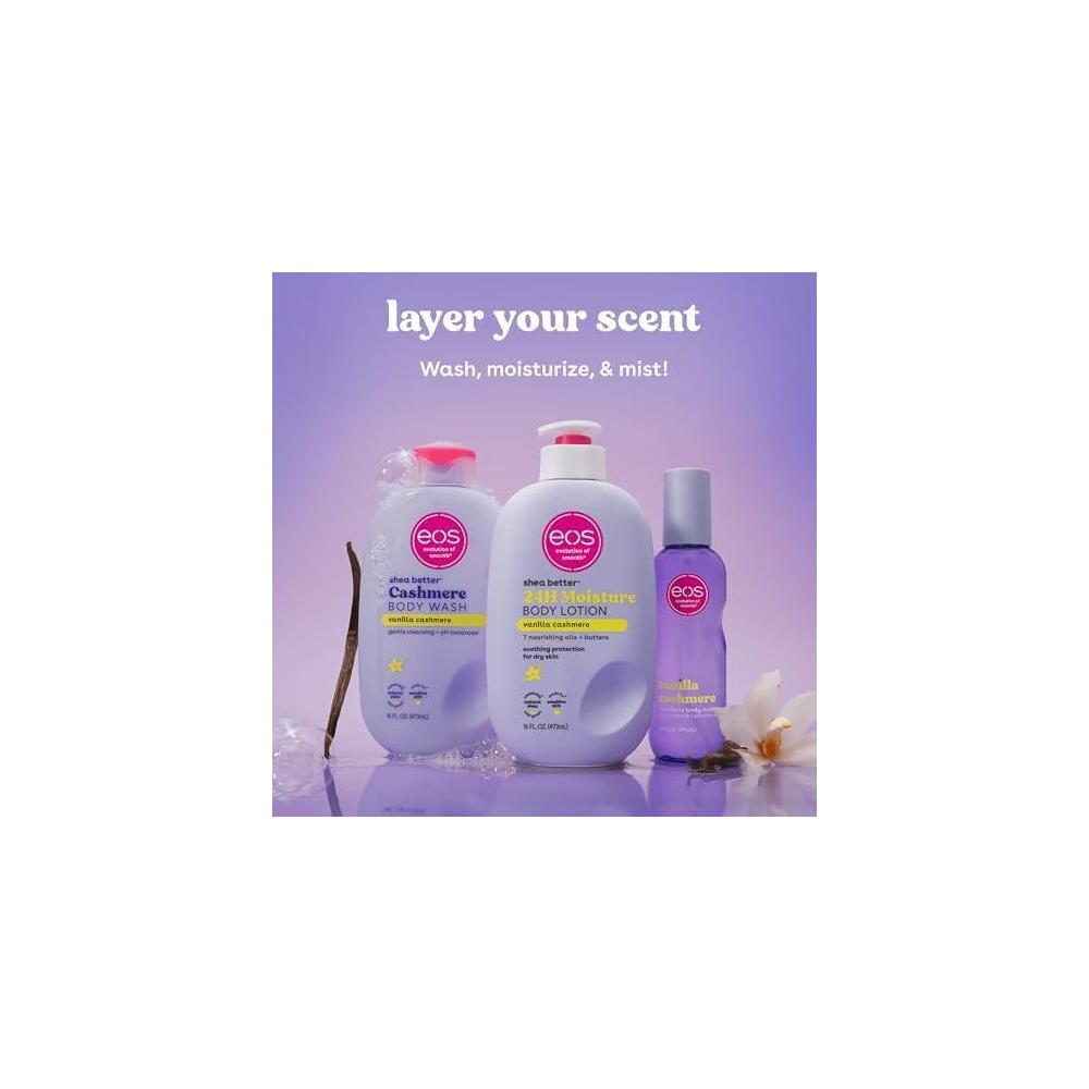 eos Essentials Bundle - Gel de baño, niebla corporal y loción con aroma a Vanilla Cashmere para cuidado personal