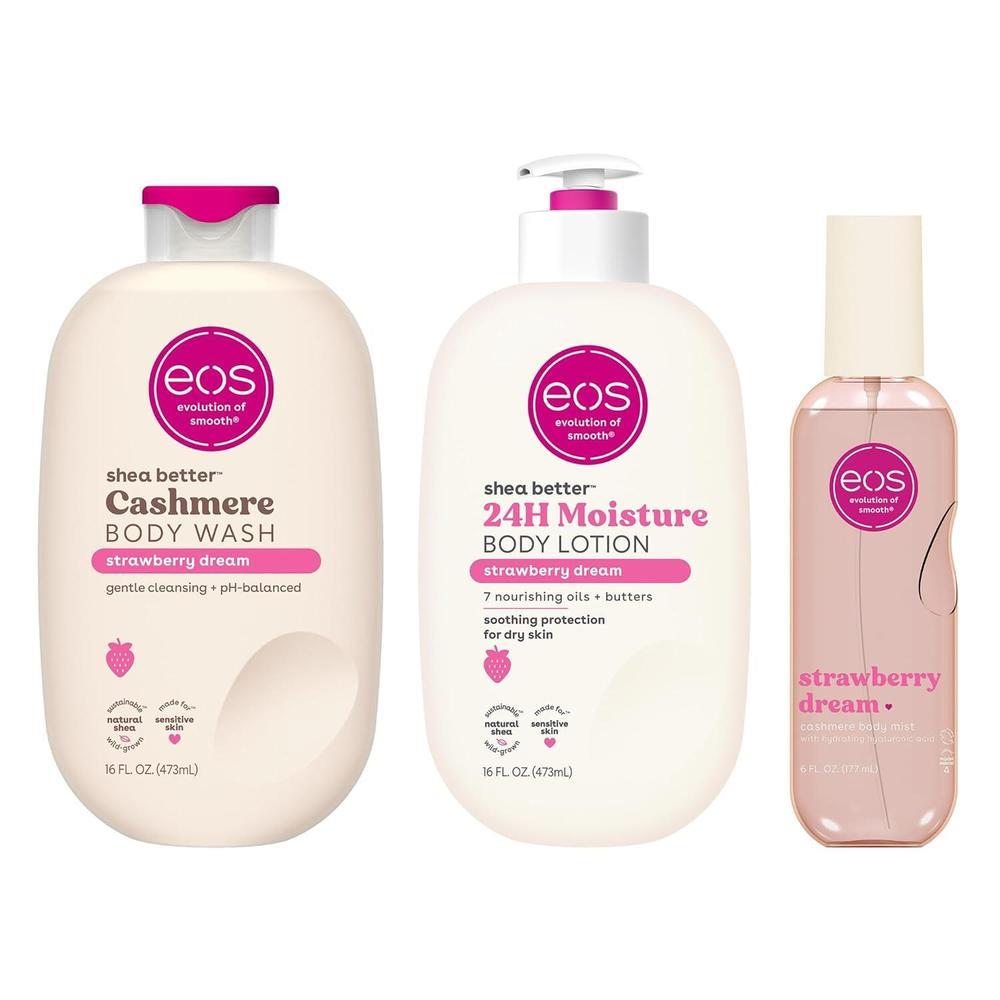 eos Essentials Bundle - Gel de baño, niebla corporal, loción corporal - Strawberry Dream