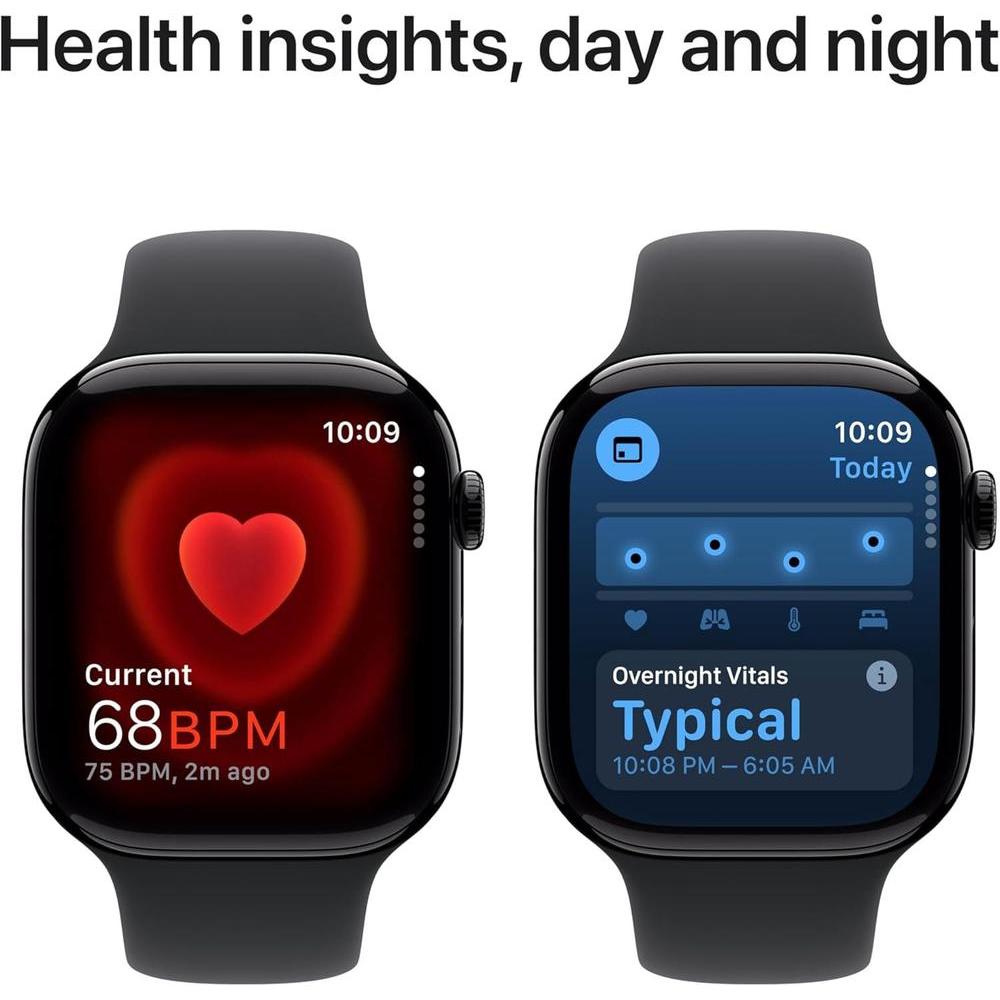 Apple Reloj Serie 10 [GPS 4.6 cm] con caja de aluminio negro azabache y correa deportiva negra, rastreador de fitness, aplicación ECG