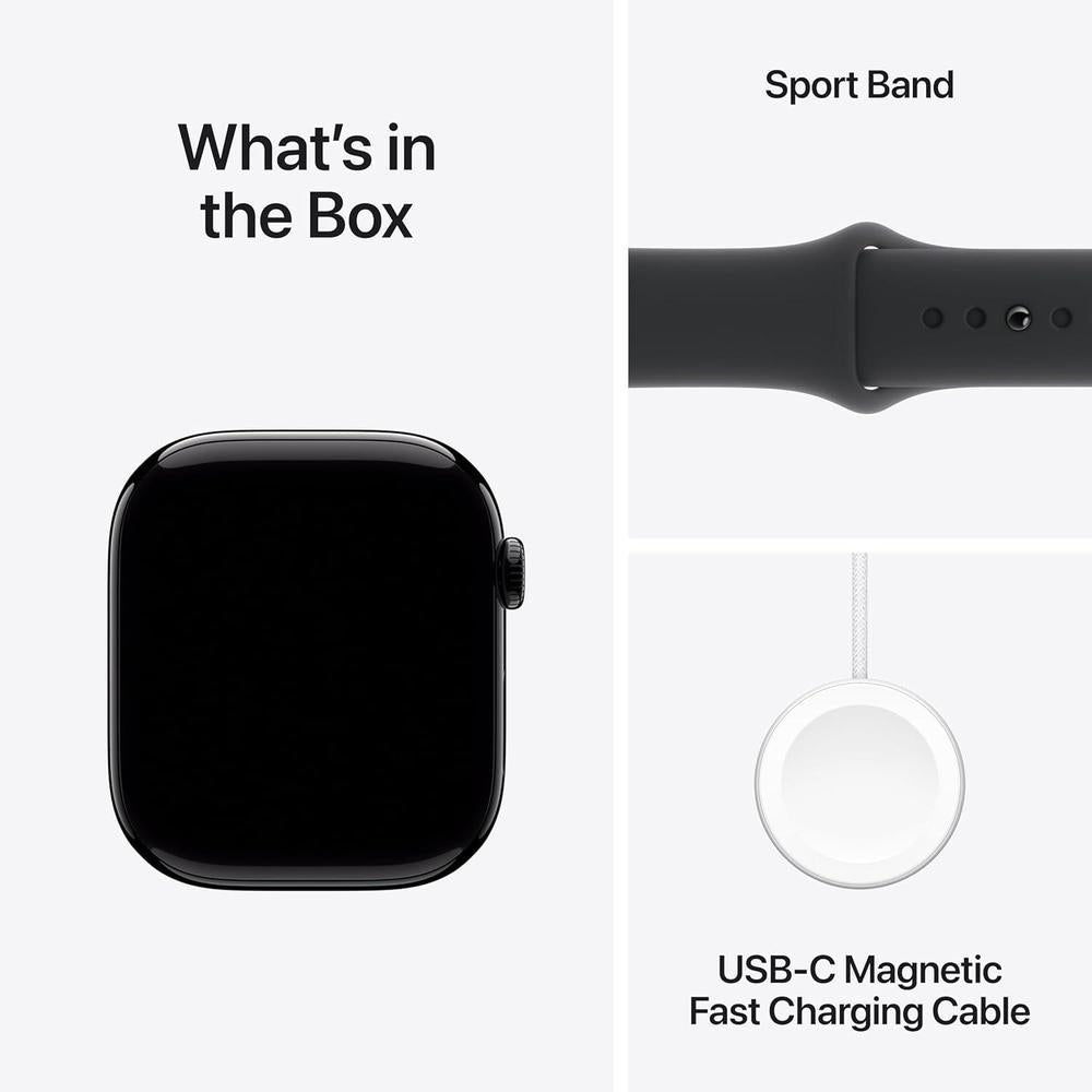 Apple Reloj Serie 10 [GPS 4.6 cm] con caja de aluminio negro azabache y correa deportiva negra, rastreador de fitness, aplicación ECG