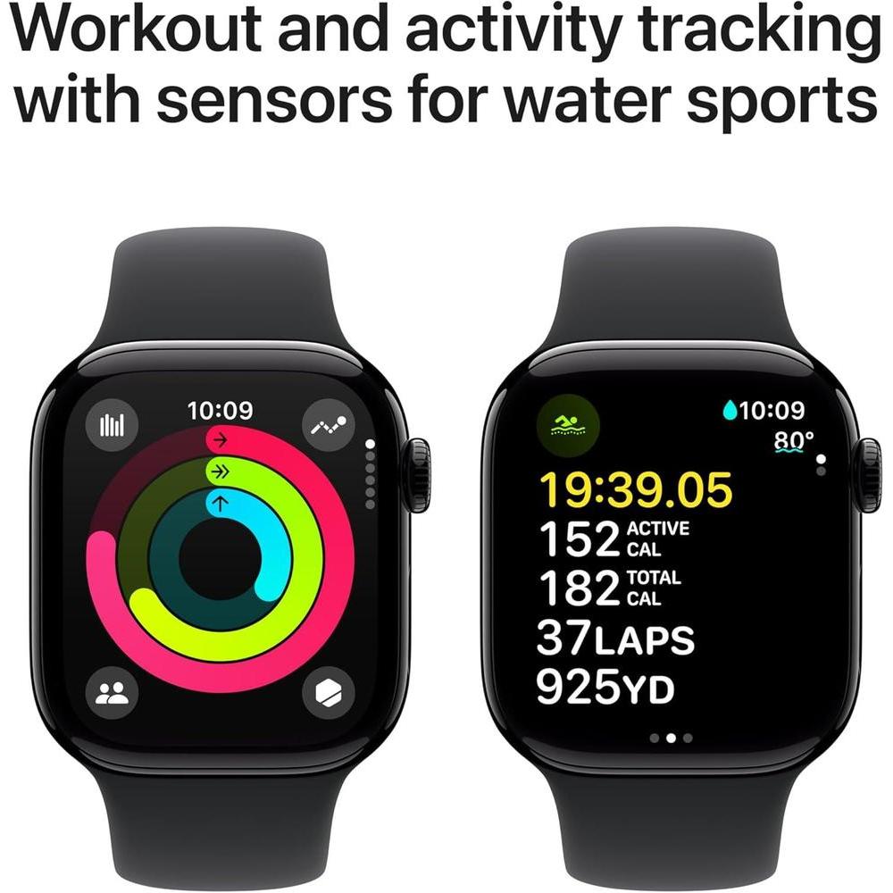 Apple Reloj Serie 10 [GPS + Celular 4.20 cm] Con Caja De Aluminio Negro Azabache Con Correa Deportiva Negra - S/M. Rastreador De Fitness, ECG