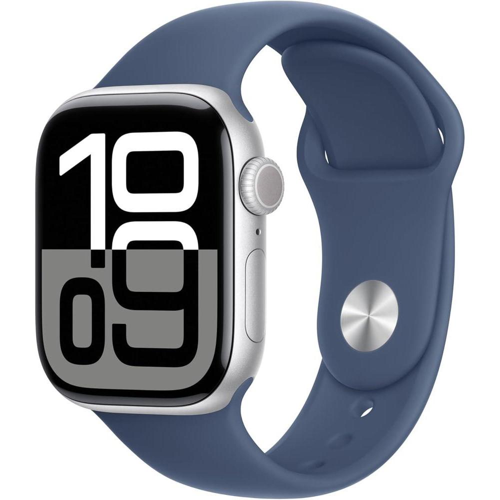 Apple Watch Series 10 [GPS + Cellular 42mm] with Silver Aluminium Case with Denim Sport Band - M/L. Fitness Tracker, ECG App, Always-On Retina Display, Water Resistant
