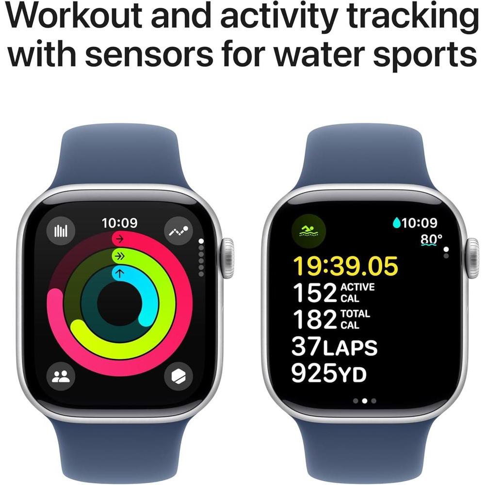 Apple Reloj Serie 10 [GPS + Celular 4.2 cm] Con Caja De Aluminio Plateado Y Correa Deportiva De Mezclilla - M/L, Monitoreo De Fitness, App ECG