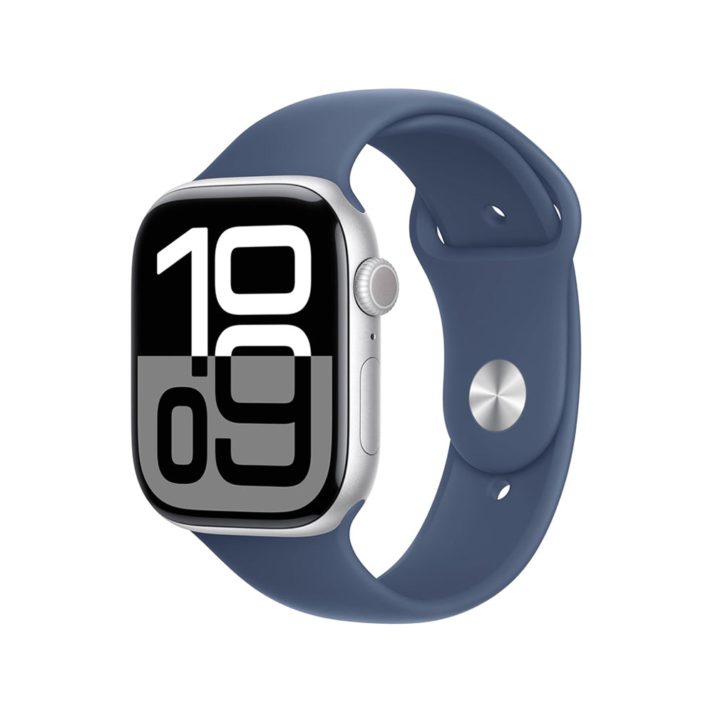 Apple Watch Series 10 [GPS + Cellular 42mm] with Silver Aluminium Case with Denim Sport Band - S/M. Fitness Tracker, ECG App, Always-On Retina Display, Water Resistant